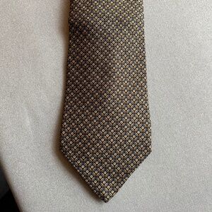Woodward Small Geometric Silk Tie Brown, Cream, Blue, Gold